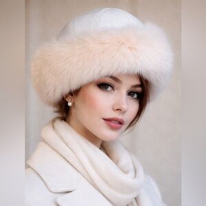 Vintage ABC Furs White Leather Fox Fur Hat